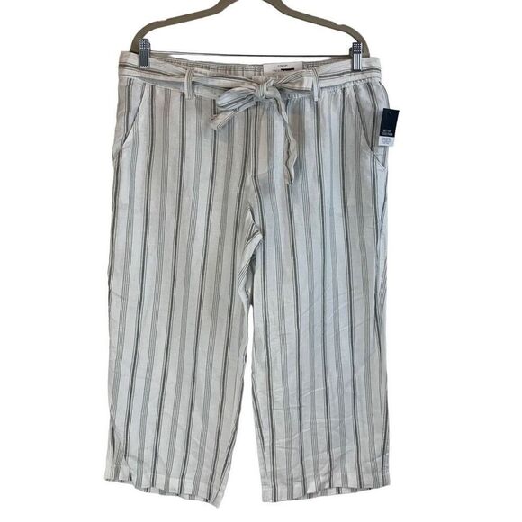 Liz Claiborne Green Stone Stripe Linen Crop Pants Size L New - Picture 1 of 8